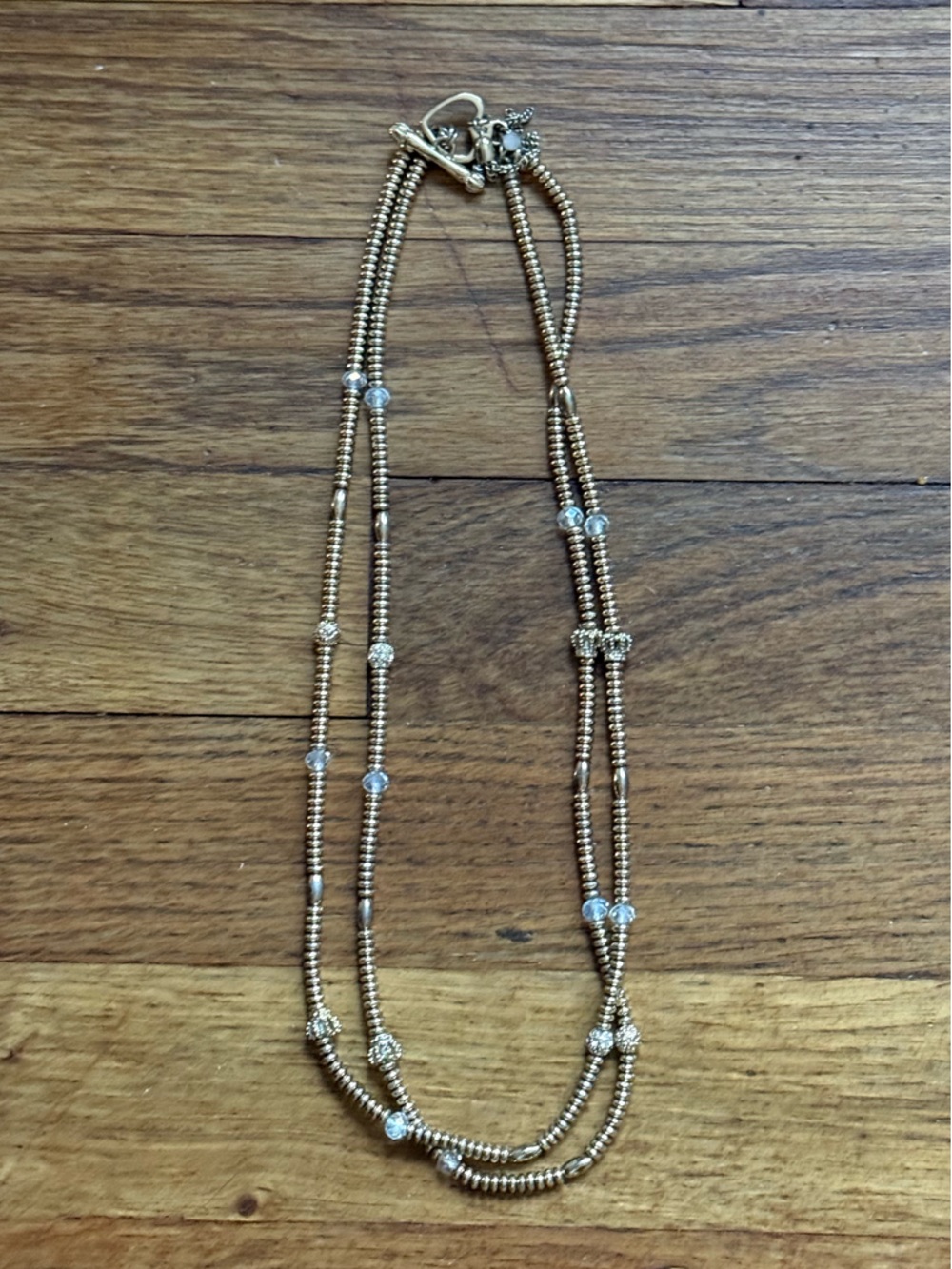 Juicy Couture Gold-Tone Multi-Strand Beaded Necklace with Clear Accents